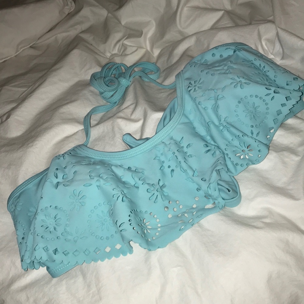 Blue lace bikini top